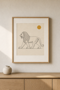 Framed line-art print of the striding Median lion